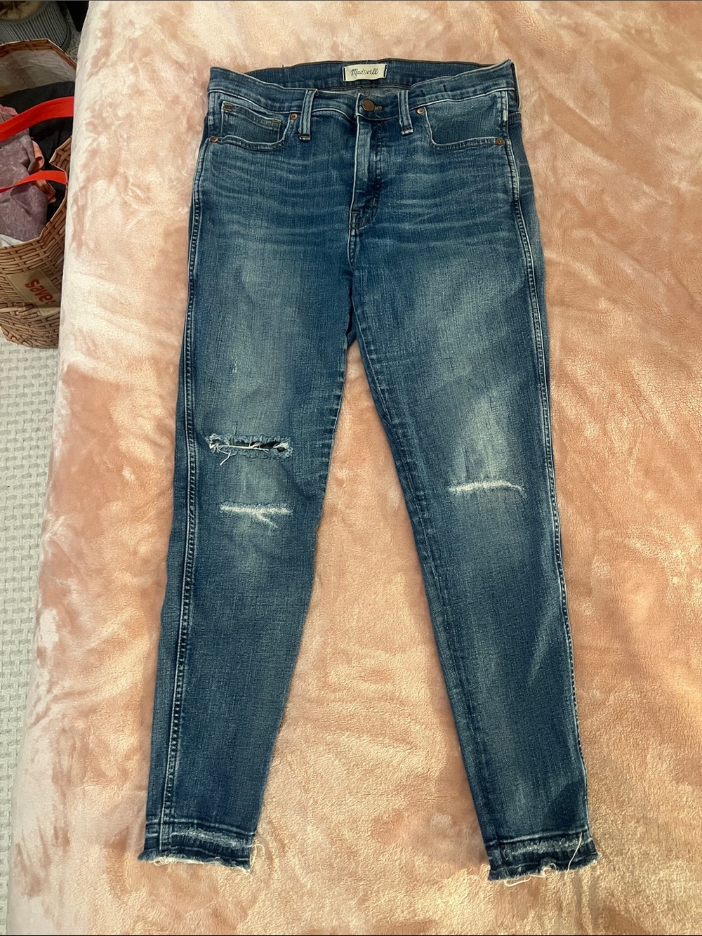 Madewell Medium Blue Skinny Jeans with Knee Distressing
